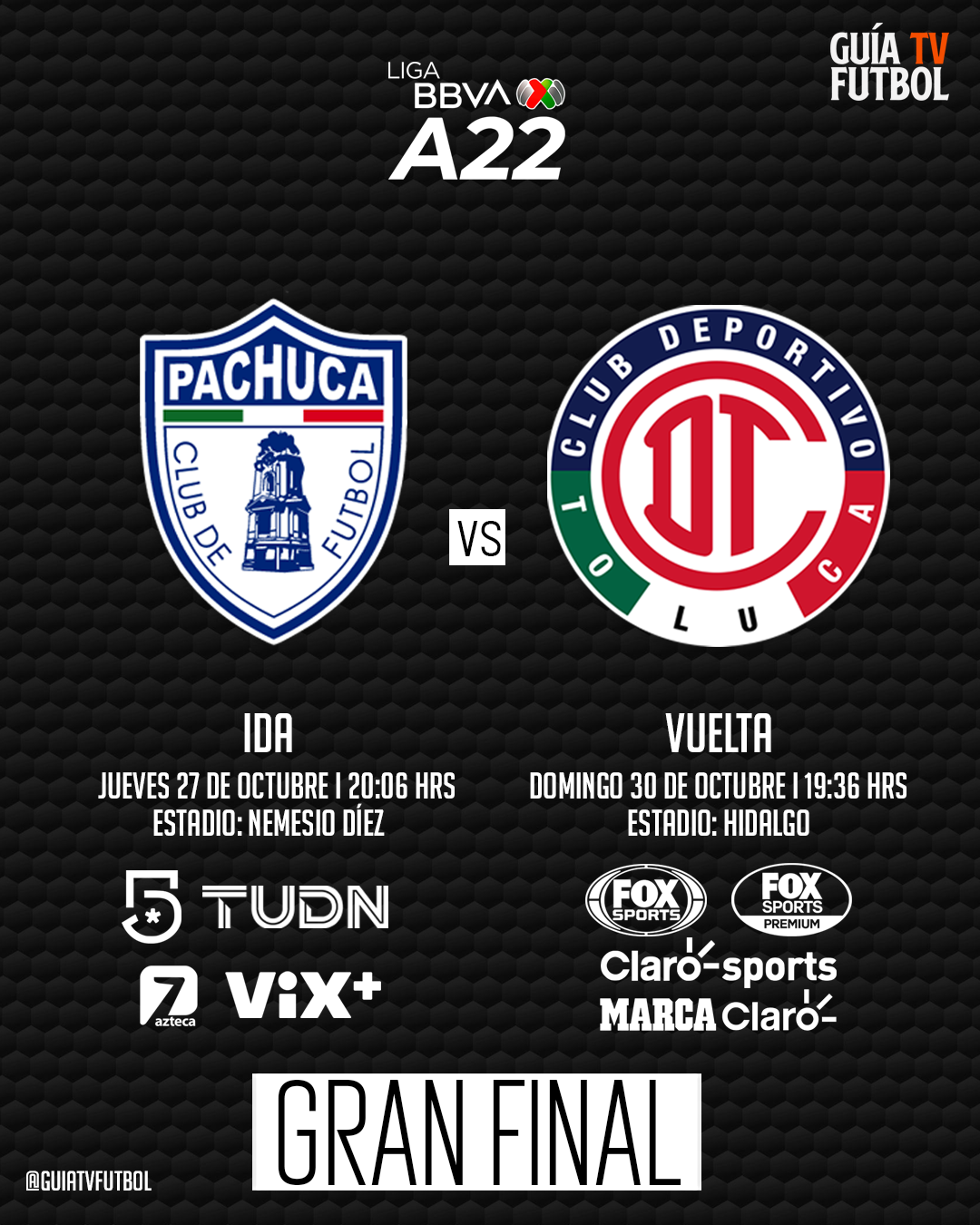 Agenda TV Gran Final Liga MX Apertura 2022 Fútbol En Vivo México